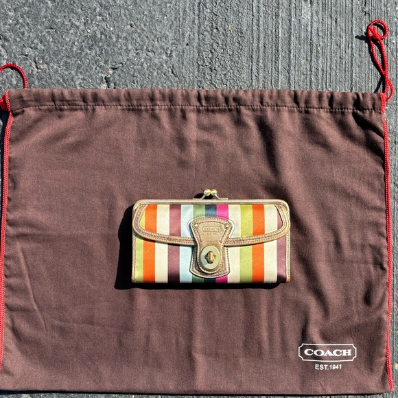 Coach “Lily” Legacy Leather Turn-Lock Tote & Legacy Multi-Stripe Envelope Wallet - Picture 6 of 13